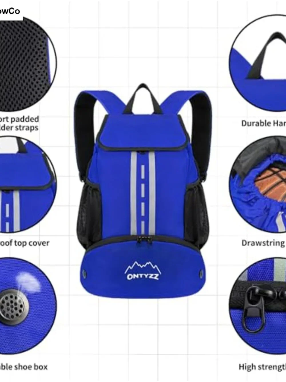 Nylon Drawstring Sports Backpack with Shoe Compartment Gym Bag